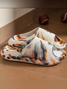 Casual Slip-On Foam Slides in White, Black & Orange